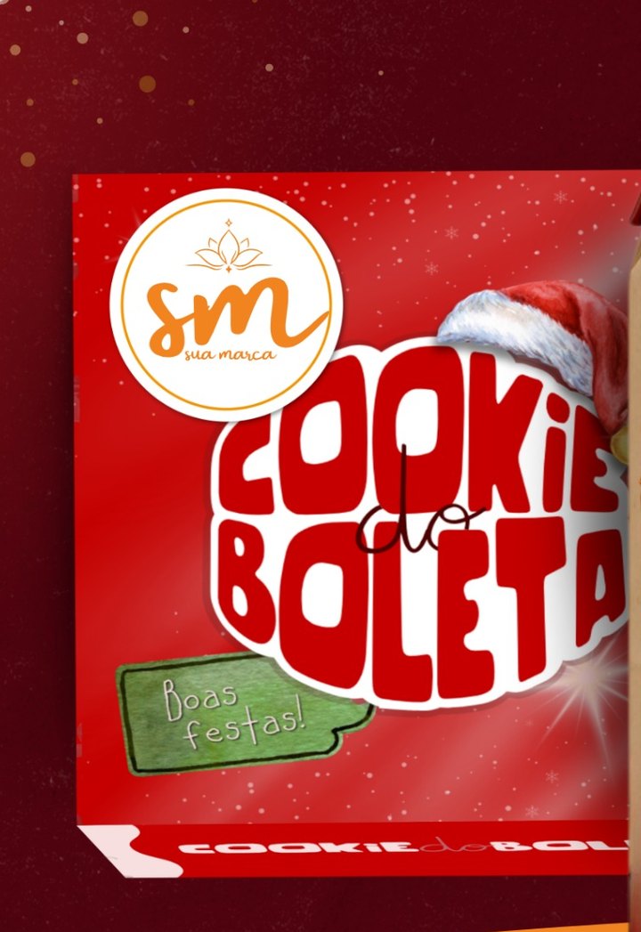 Caixa vermelha de Natal com o adesivo da empresa